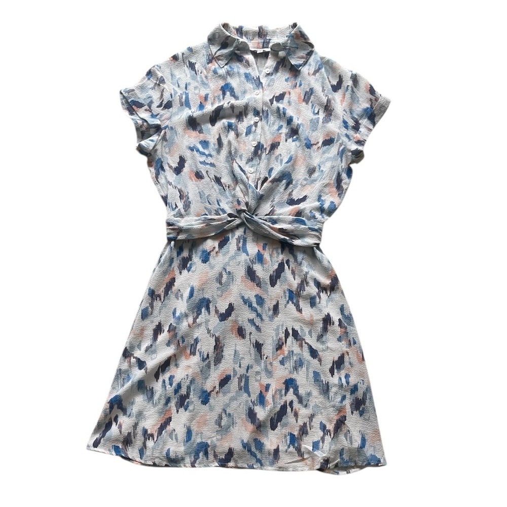 Reitmans Printed Short Sleeve Button-Front Tie-Waist Dress Size XXS - Picture 1 of 13